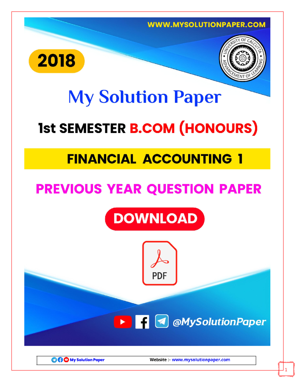 2018 (Honours) Financial Accounting 1 1st Semester Question Paper By My