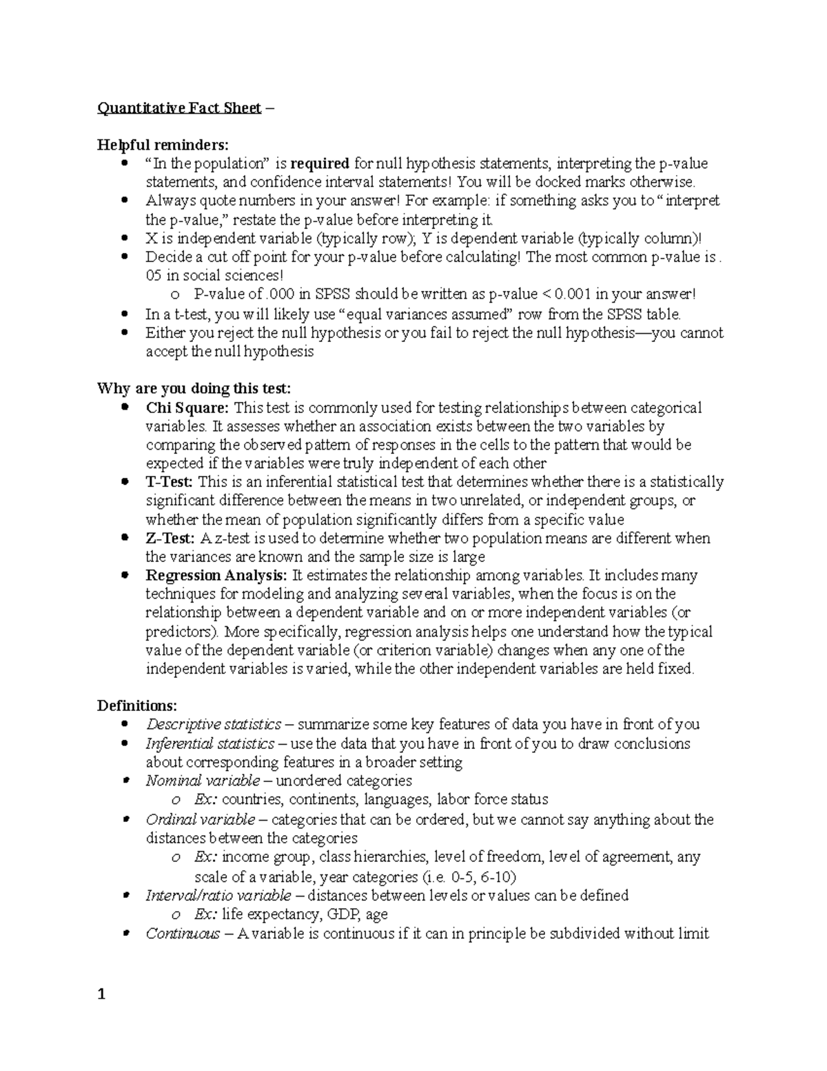 Quantitative Fact Sheet - Always quote numbers in your answer! For ...