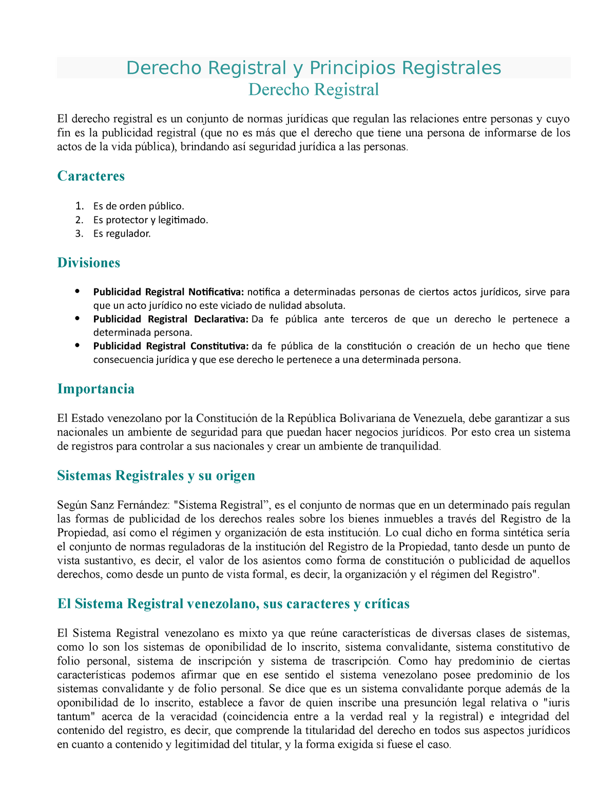 Derecho Registral Y Principios Registrales - Caracteres Es De Orden ...