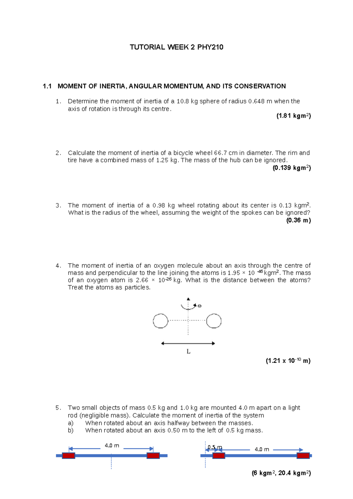 TUTO.CHAP.2 PHY210 - 4 m 0 m 4 m TUTORIAL WEEK 2 PHY 1 MOMENT OF ...