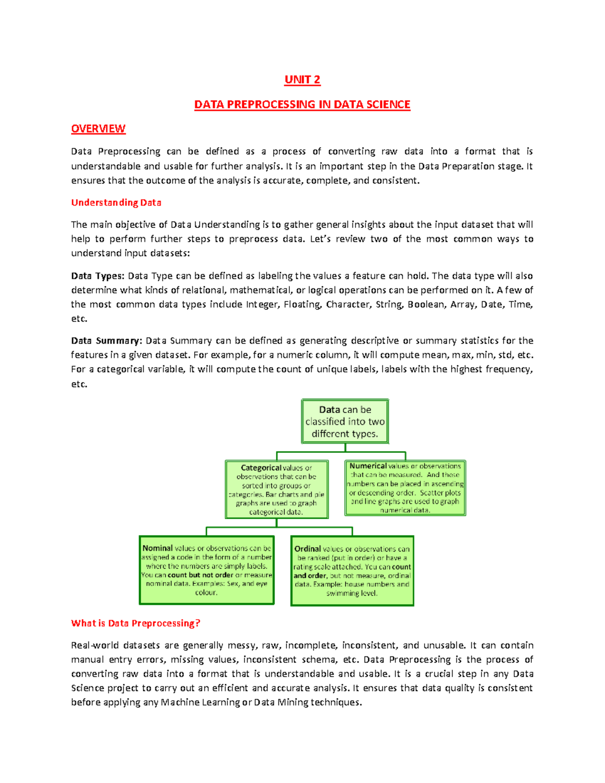 UNIT 2 - DATA PRE- Processing - UNIT 2 DATA PREPROCESSING IN DATA ...