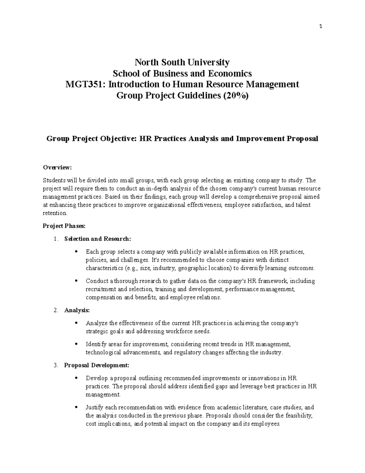 MGT351 Group Project Guideline Updated - North South University School ...