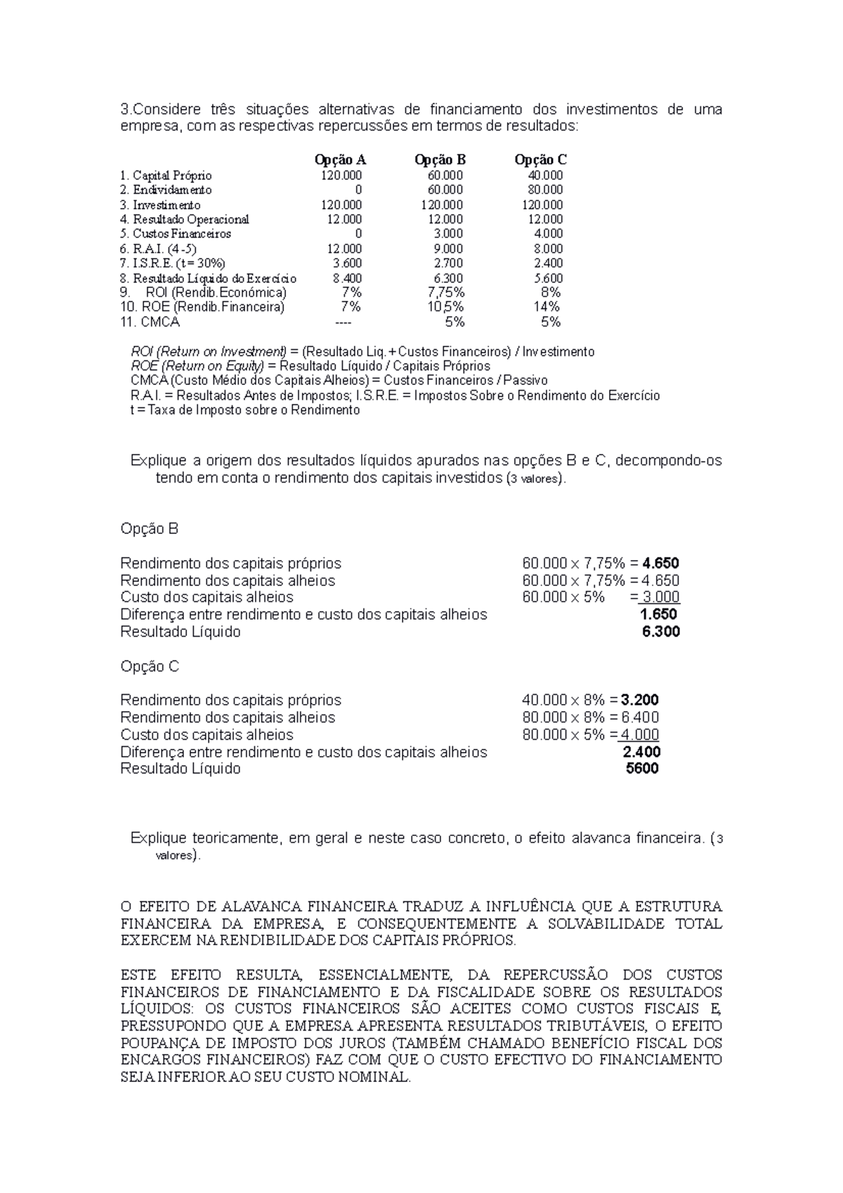 Exerc. Alav.fin - Apontamentos - 3 Três Situações Alternativas De ...