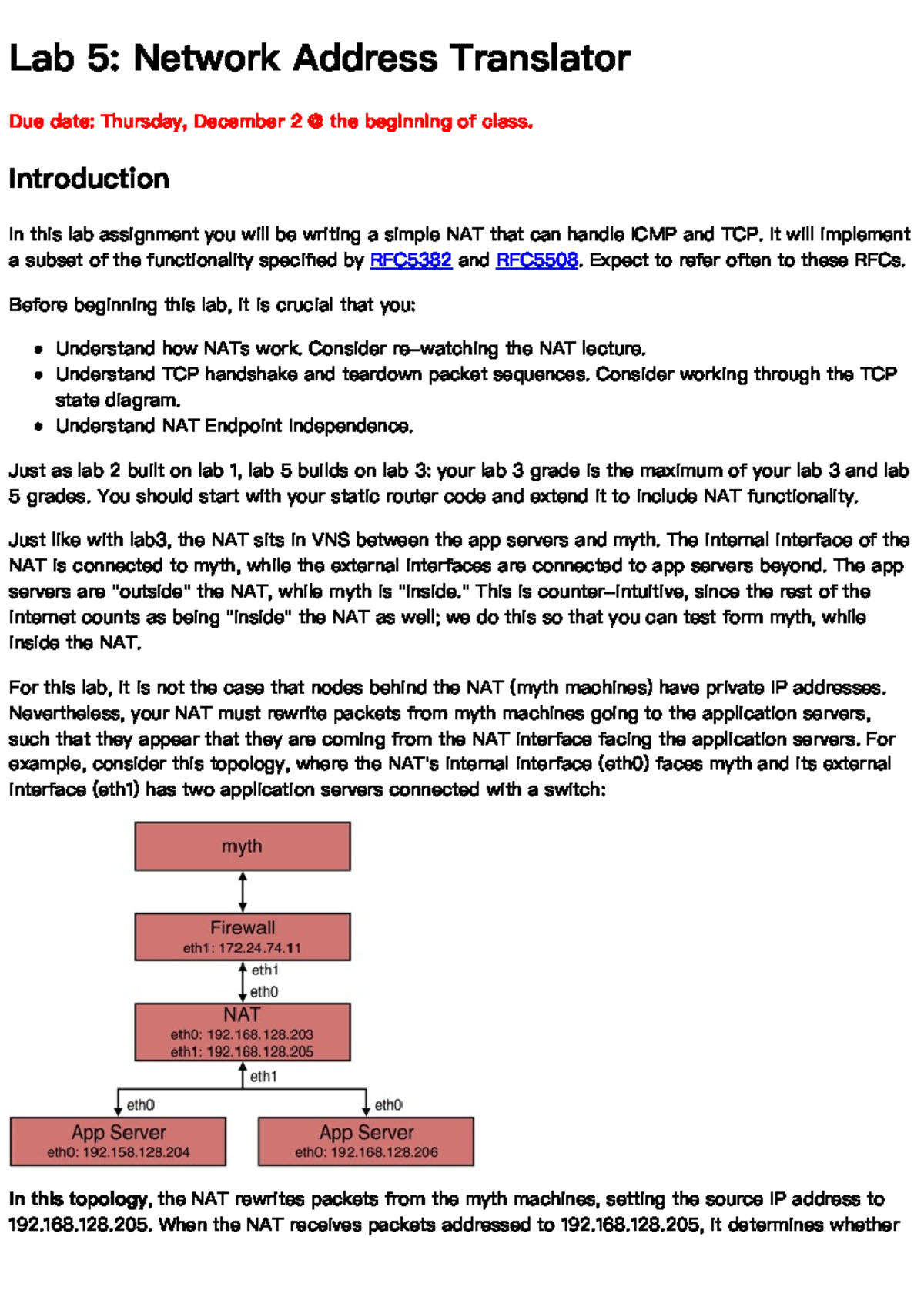 Lab 5 Network Address Translator Lab 5 Network Address Translator