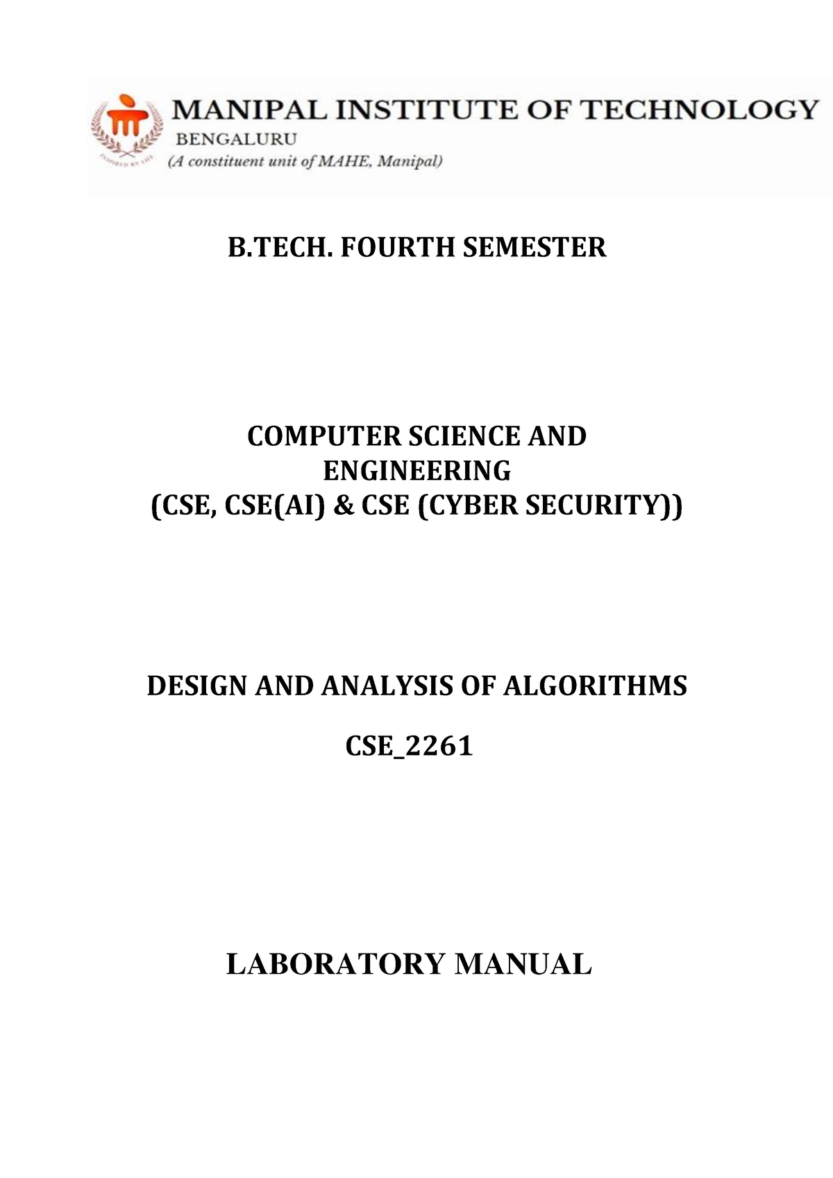 DAA Lab Manual - B. FOURTH SEMESTER COMPUTER SCIENCE AND ENGINEERING ...