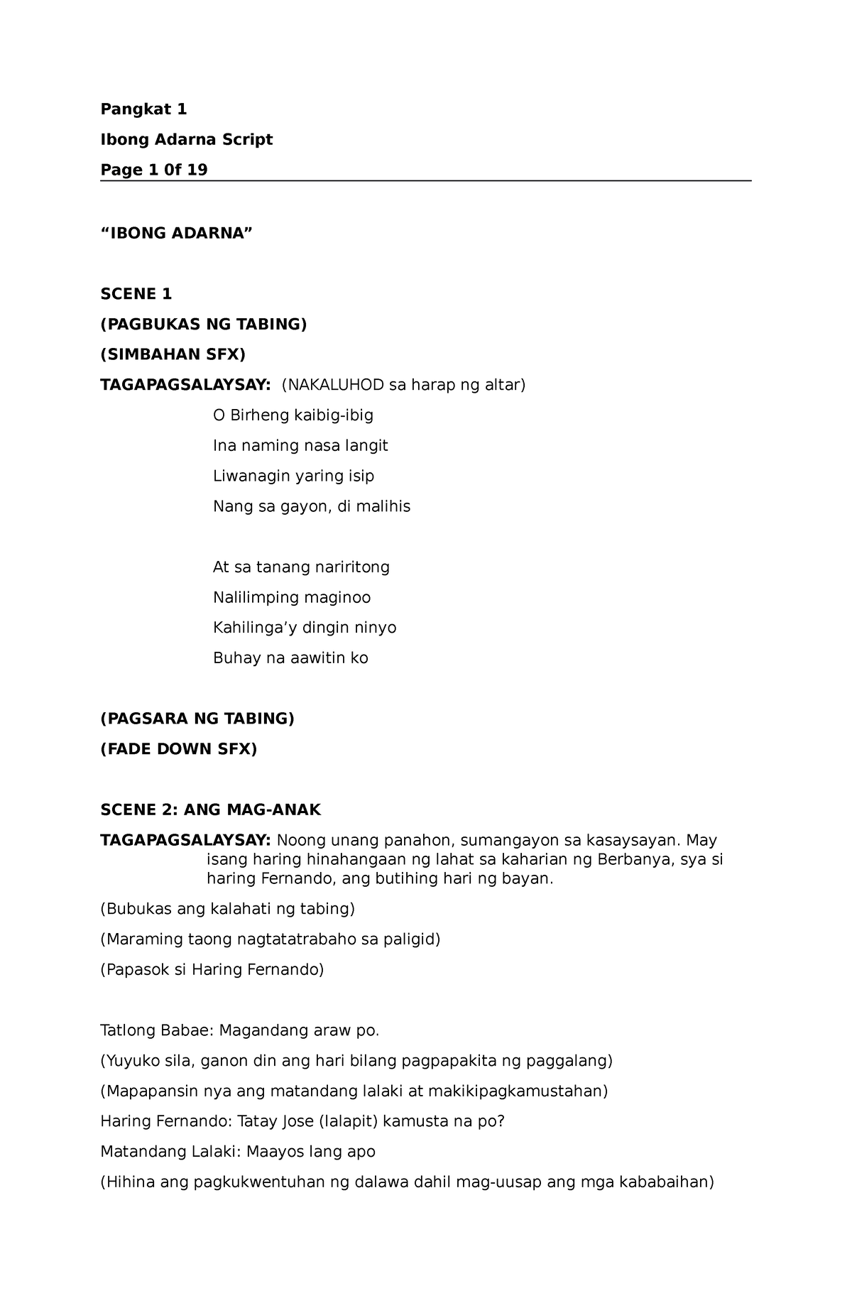 Ibong- Adarna Script - Teachers Guide - Pangkat 1 Ibong Adarna Script ...