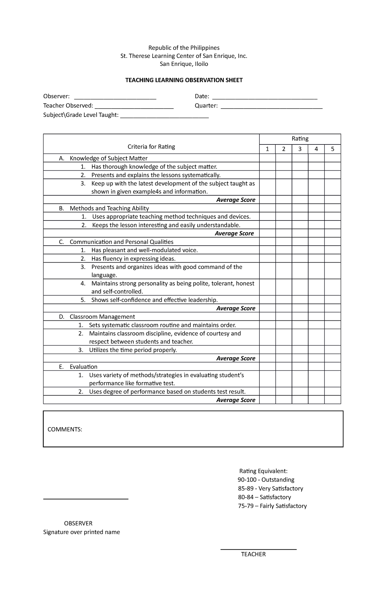 Rating scale for the Evaluation of teachers - Basic Concepts on RAC ...