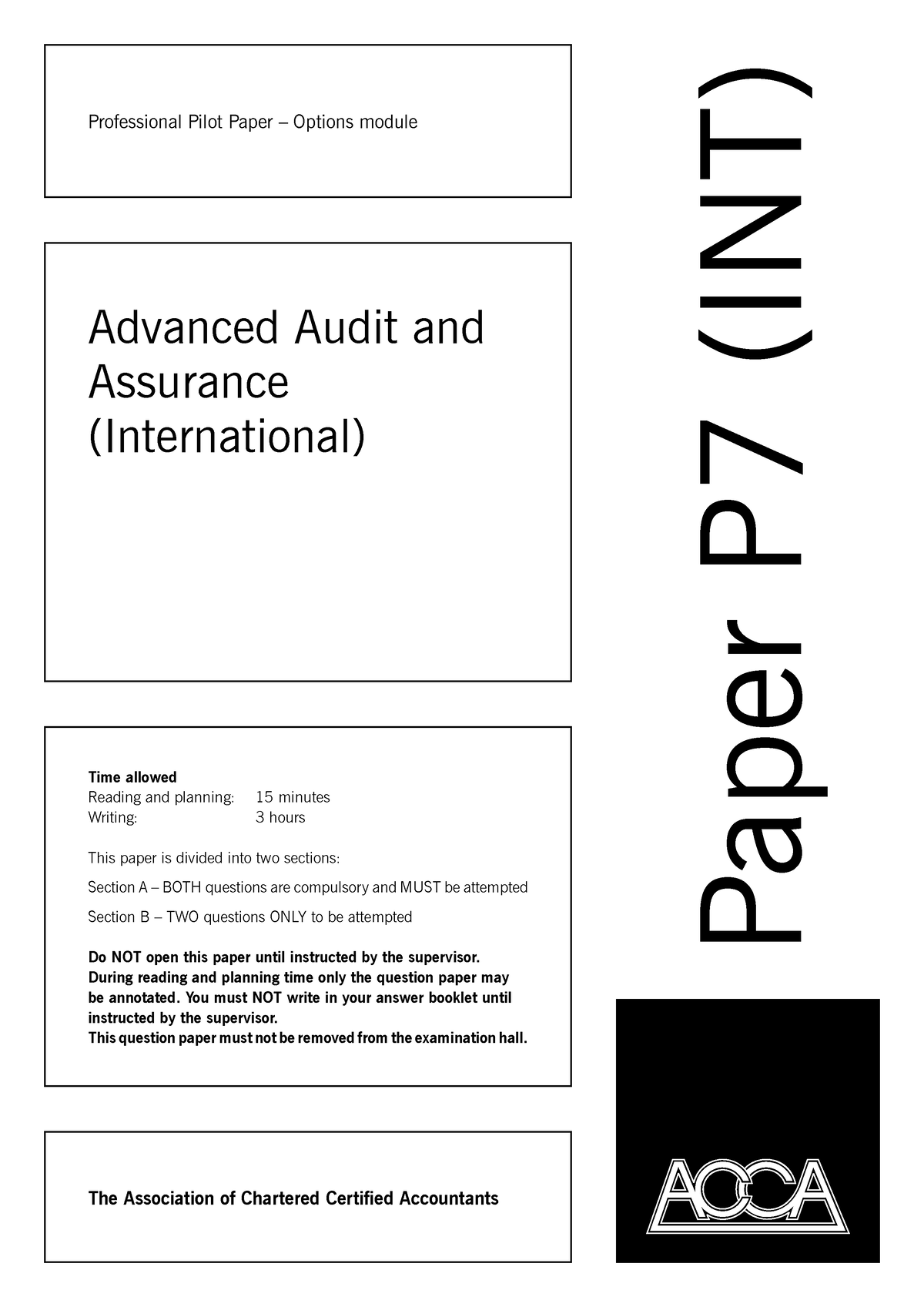 The Association Of Chartered Certified Accountants Advance Audit And ...