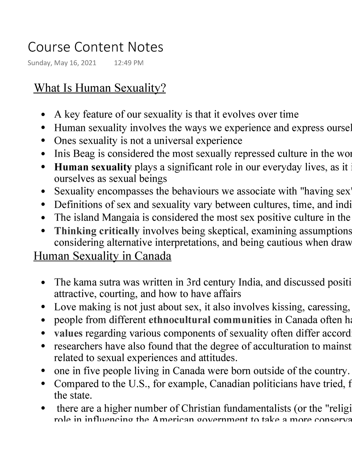 Course Content Notes Chapter 1 What Is Human Sexuality A Key Feature Of Our Sexuality Is That