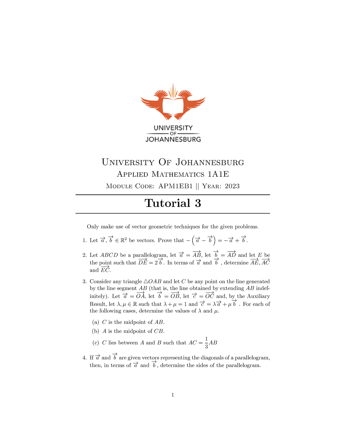 APM1EB1 Tutorial 3 - University Of Johannesburg Applied Mathematics ...