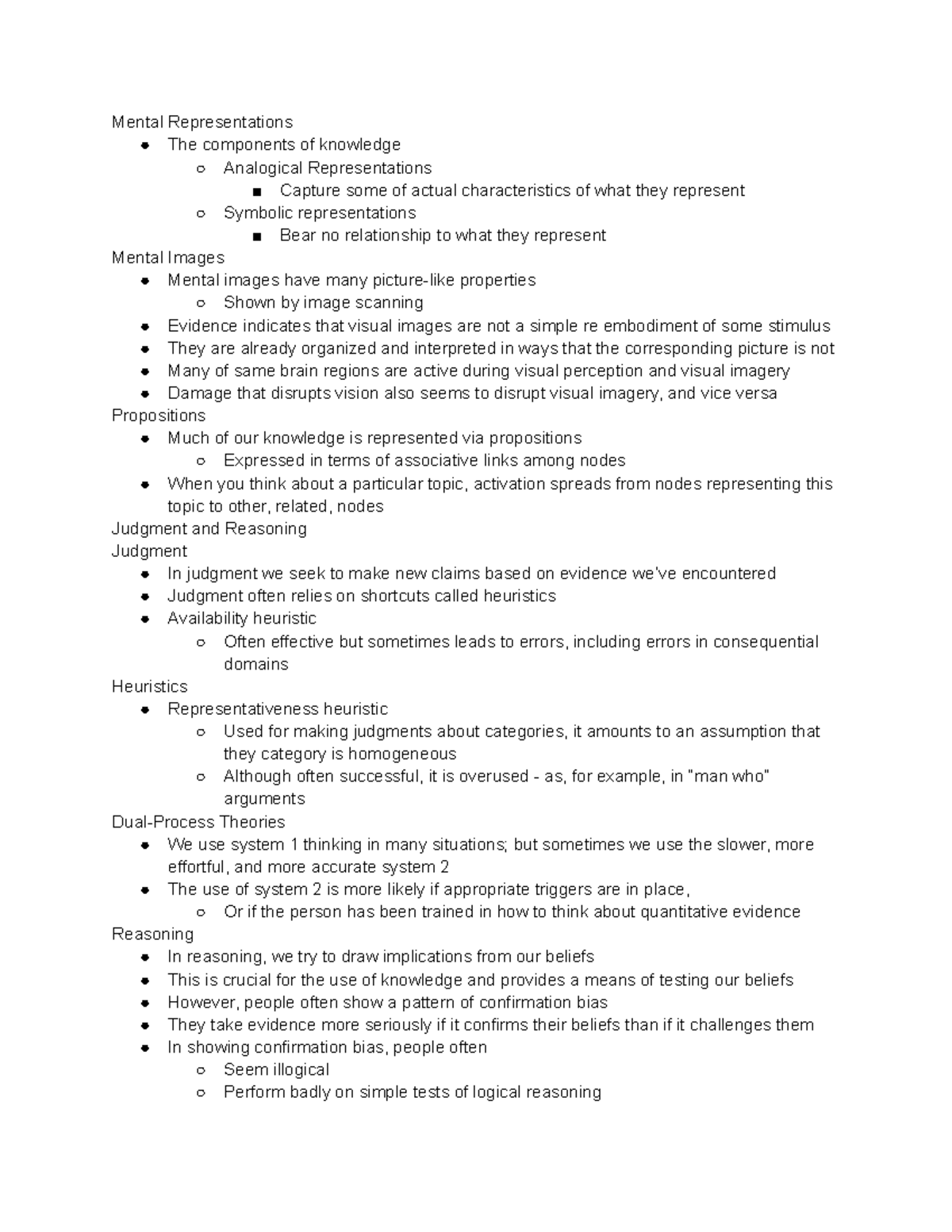 Thinking - Notes - Mental Representations The components of knowledge ...