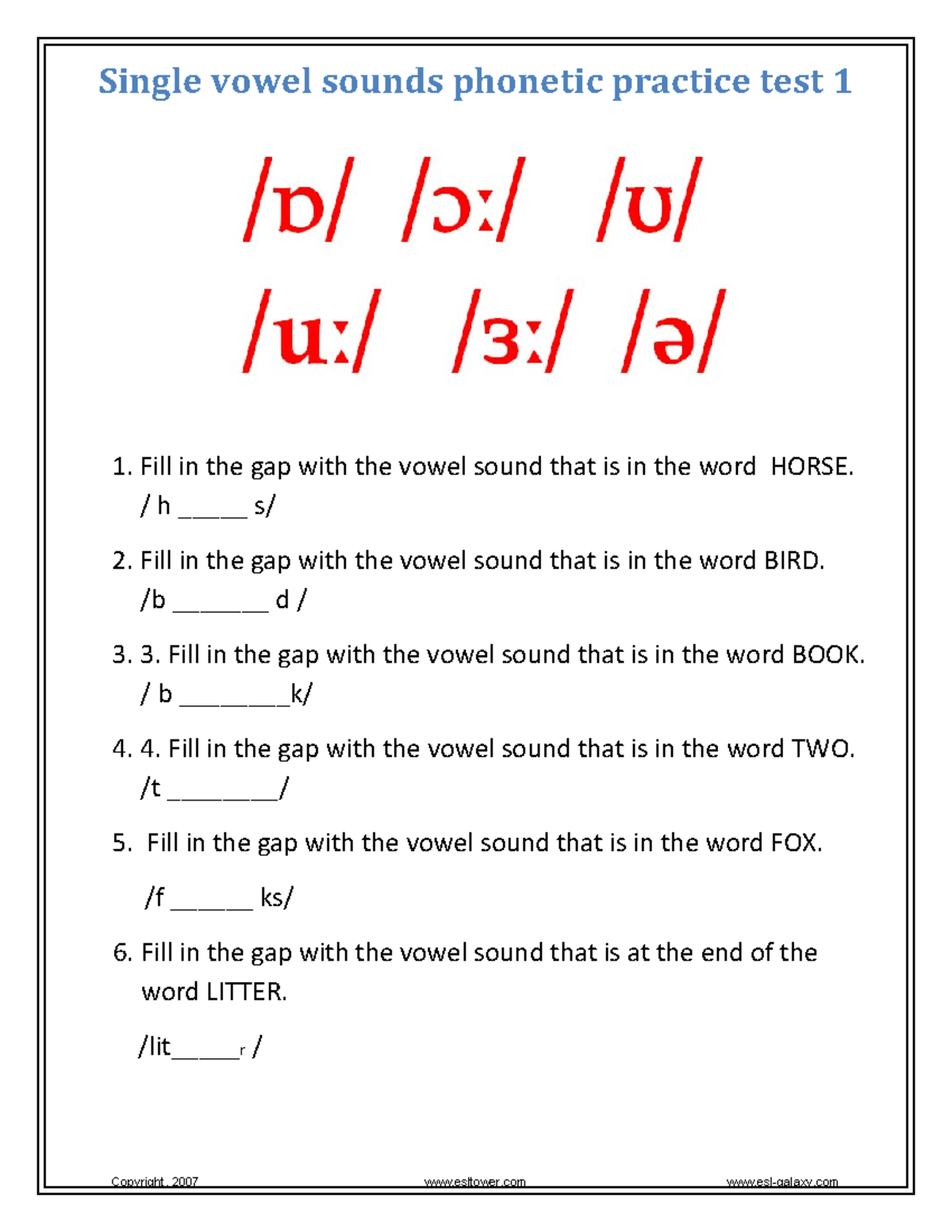 Single vowel Sounds Review Quiz - Single vowel sounds phonetic practice ...