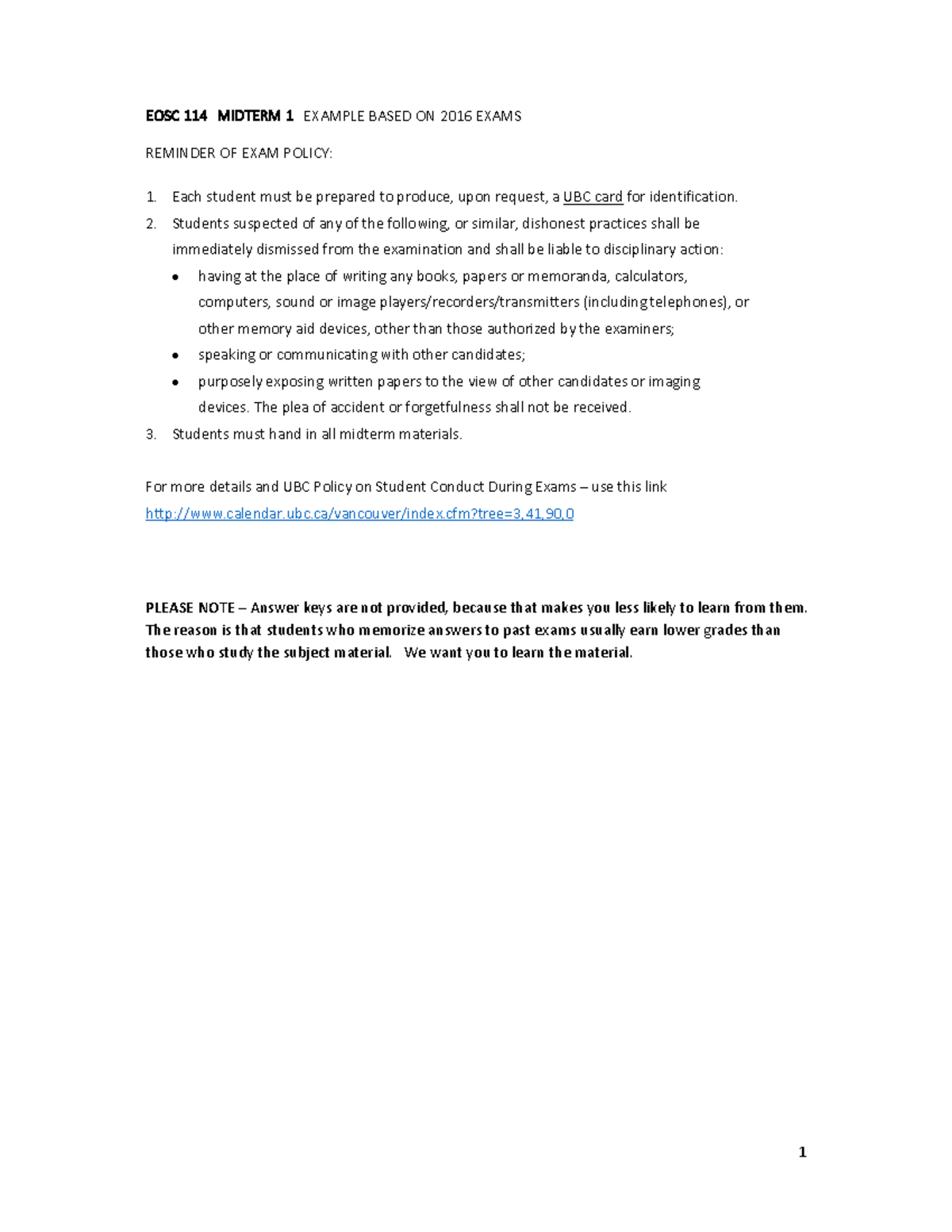 EOSC114 Practice Midterm 1 - EOSC 114 MIDTERM 1 EXAMPLE BASED ON 2016 ...