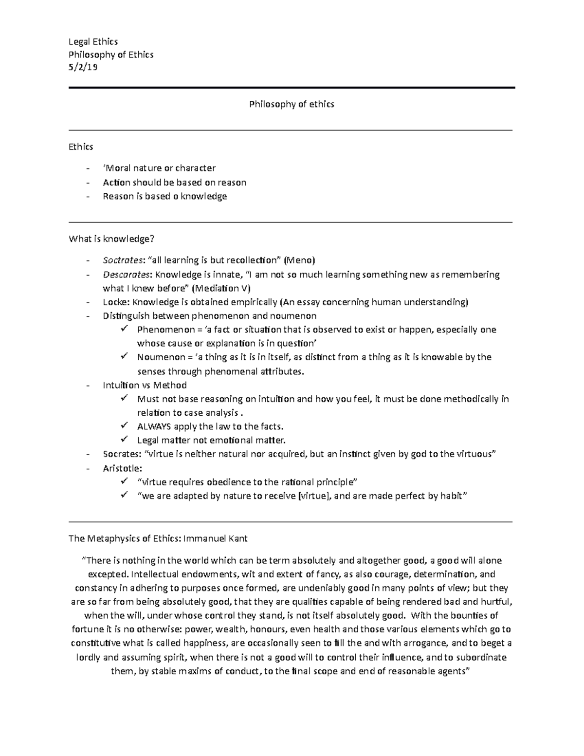 Legal Ethics 5 Lecture Notes Legal Ethics Philosophy of Ethics 5/2