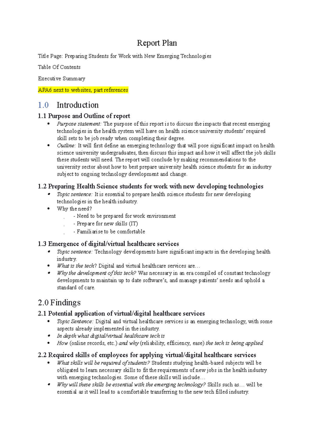 Report Plan - Grade: 7 GPA - Report Plan Title Page: Preparing Students ...