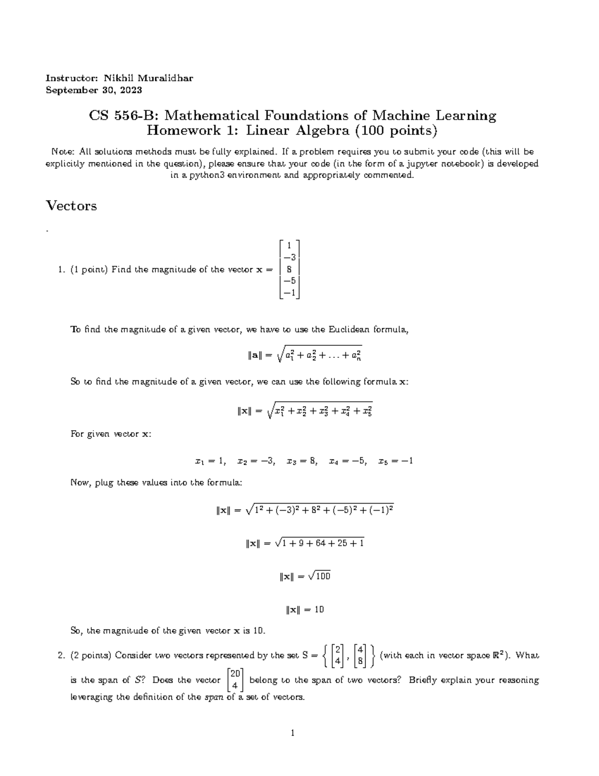 home work 1 basics of ml - Instructor: Nikhil Muralidhar September 30 ...