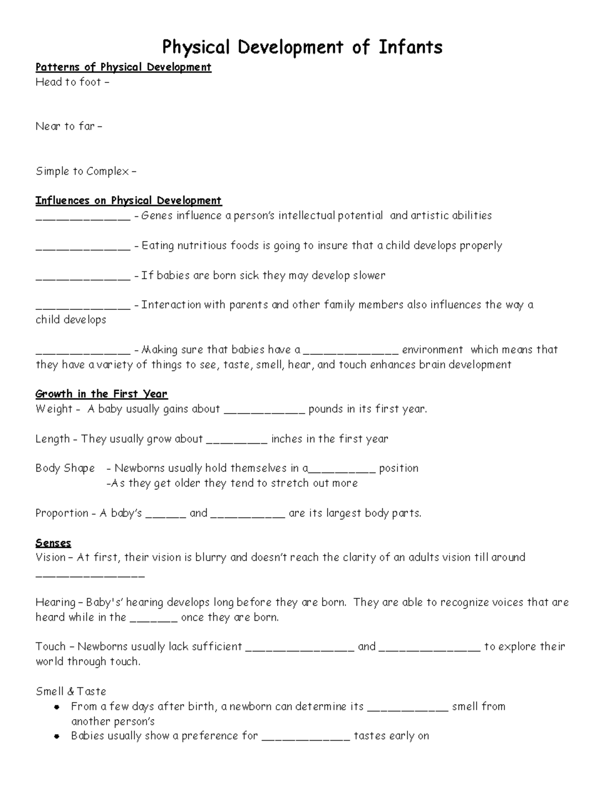 Patterns of Physical Development Guided Notes - Physical Development of ...
