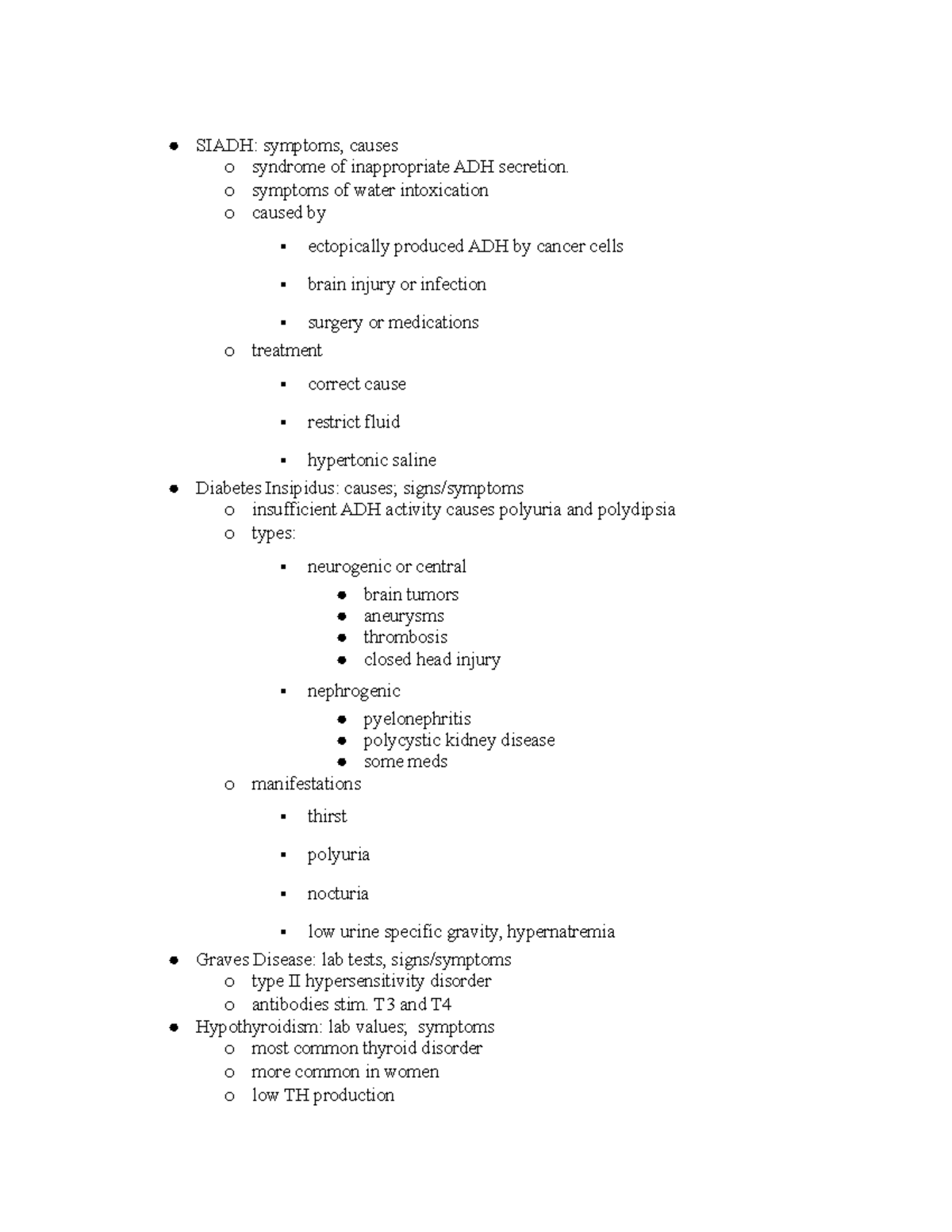 Study Guide for Final Exam - SIADH: symptoms, causes o syndrome of ...