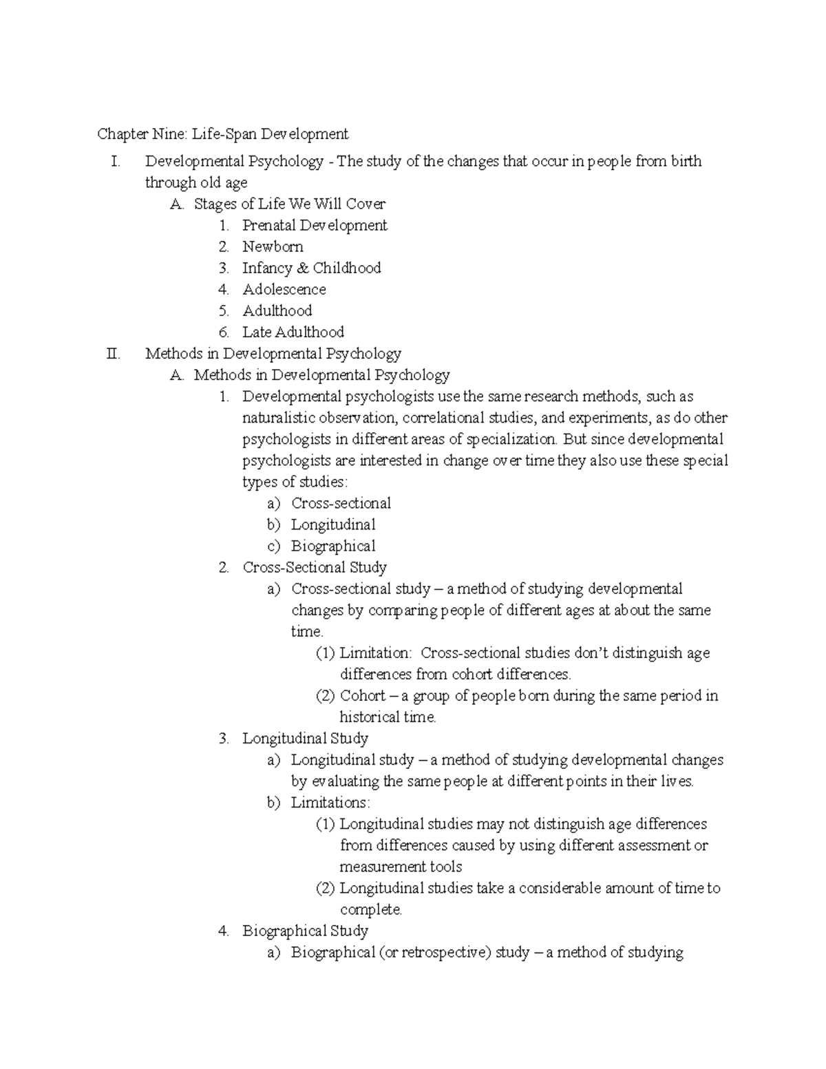 Semester 1 Psych Notes Pt 2 - Chapter Nine: Life-Span Development I ...