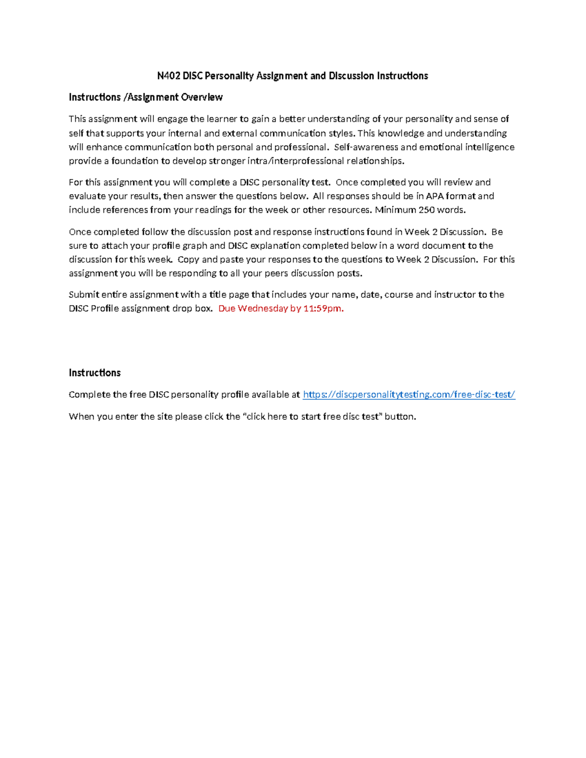 N402+DISC+assignment fall 22 - N402 DISC Personality Assignment and ...