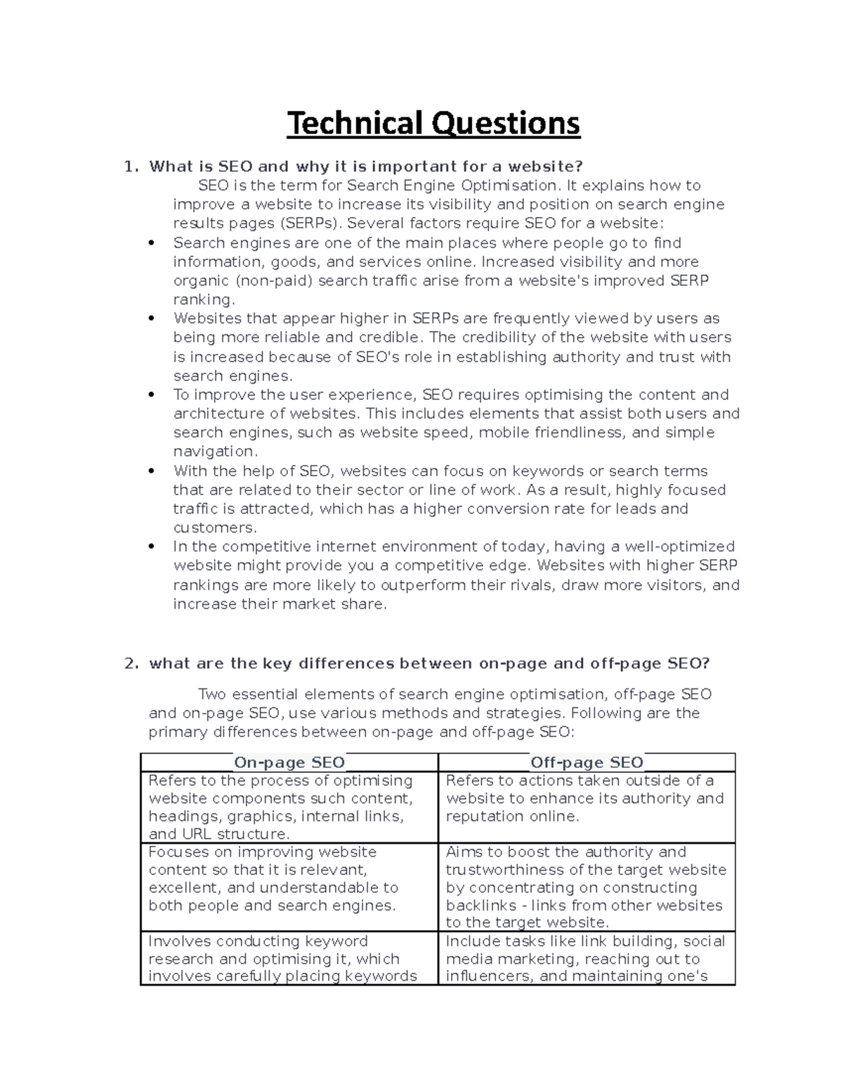 Five Technical Questions Technical Questions What is SEO and why it