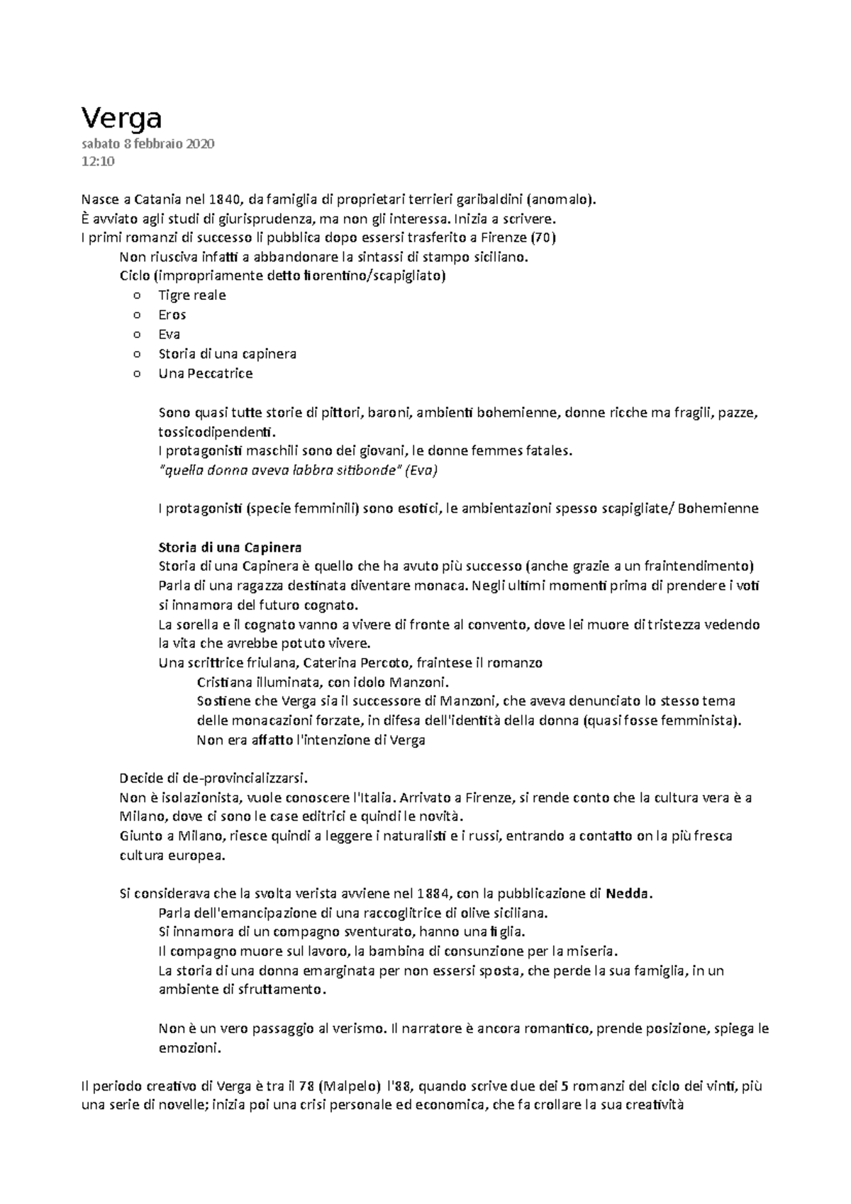 Verga - notes - Verga sabato 8 febbraio 2020 12: Nasce a Catania nel ...