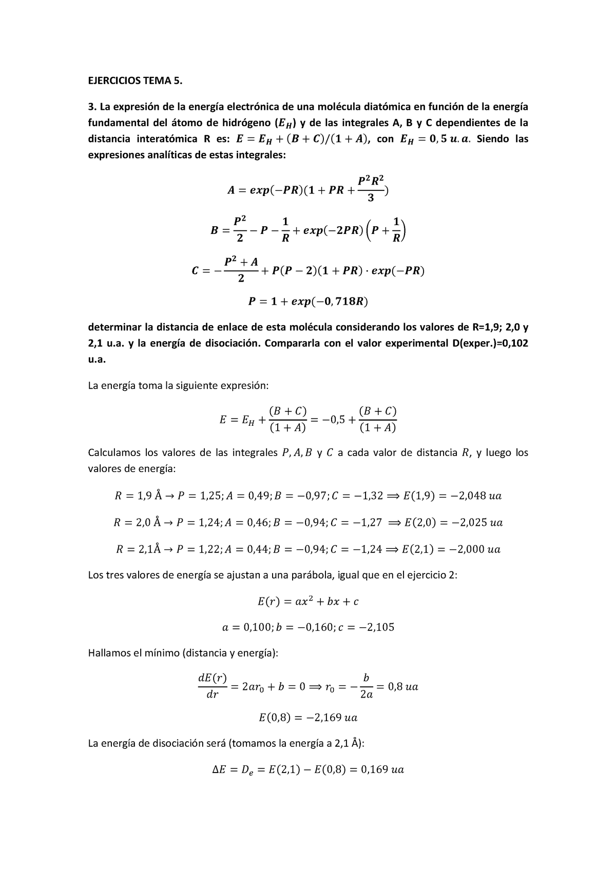 Ejercicio 3 Tema 5 Quimica Cuántica 2do Grado Química Unex Ejercicios Tema 5 3 La De La De 4831