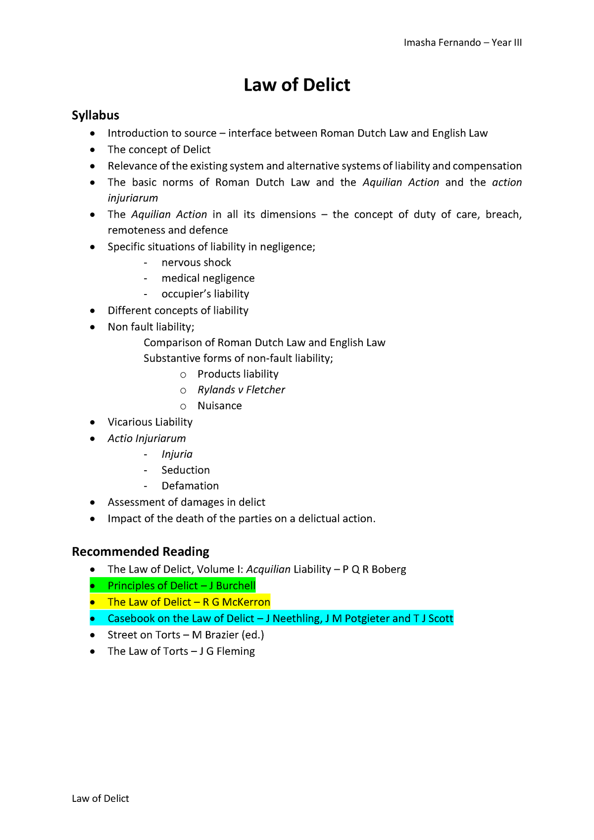 1. Delict - Introduction And Development - Law Of Delict Syllabus ...