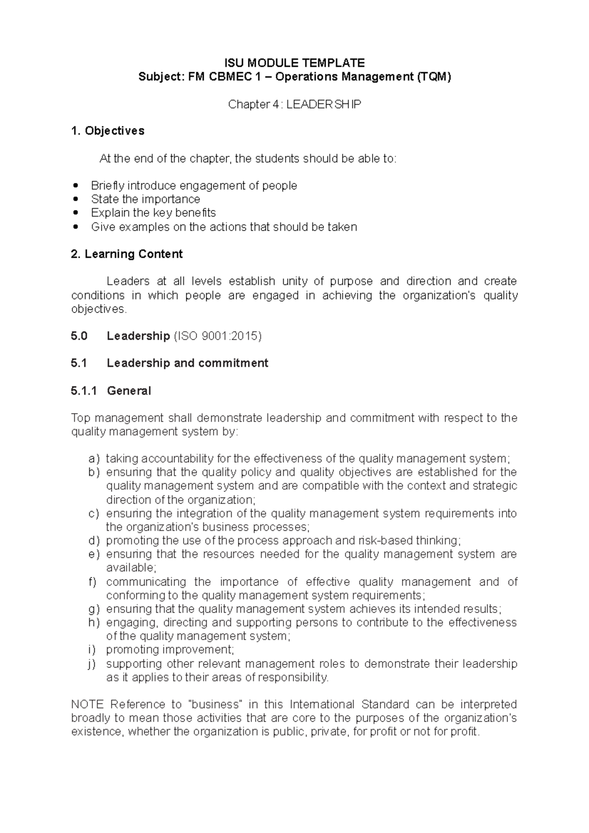 FM Cbmec 1 Module 4 - ISU MODULE TEMPLATE Subject: FM CBMEC 1 ...