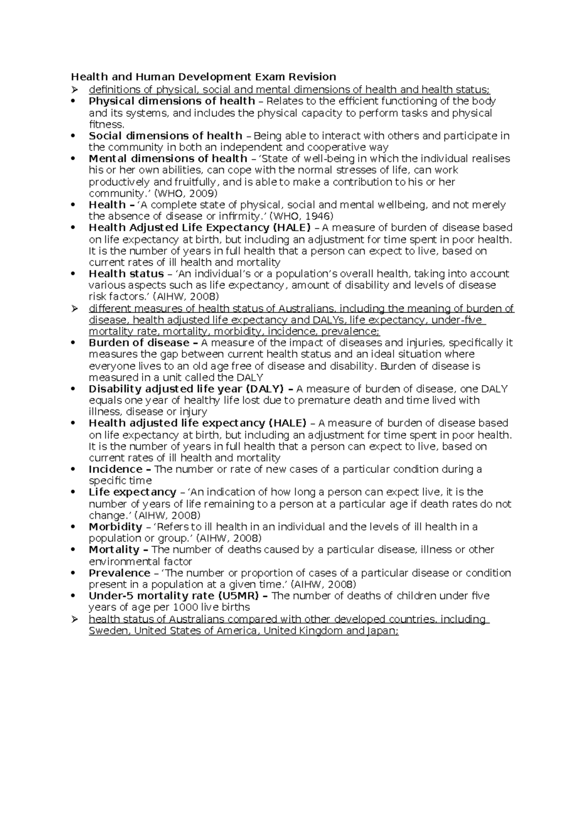4846Health and Human Development Exam Revision - Social dimensions of ...