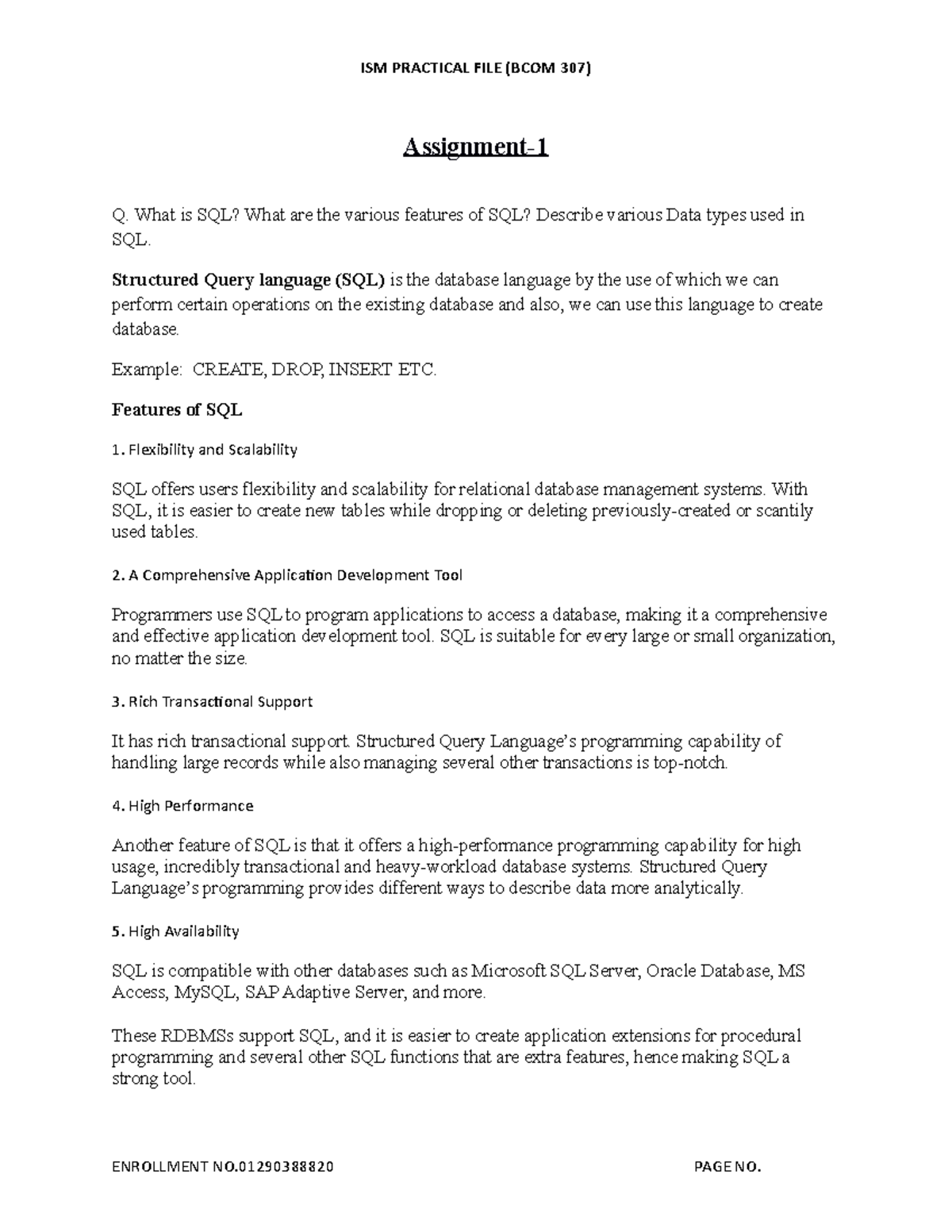 Ashishashish Assignment Q What Is SQL What Are The Various