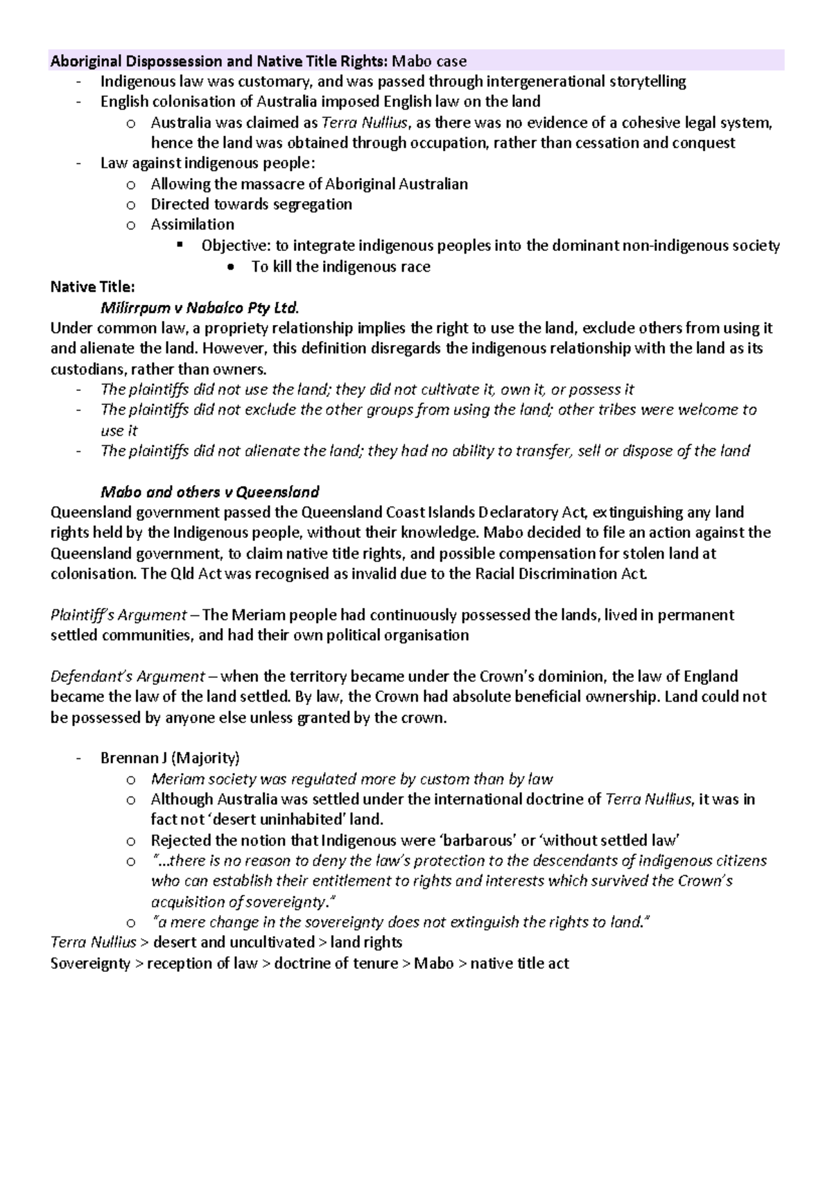 ILJ Aboriginal Dispossession notes - Aboriginal Dispossession and ...