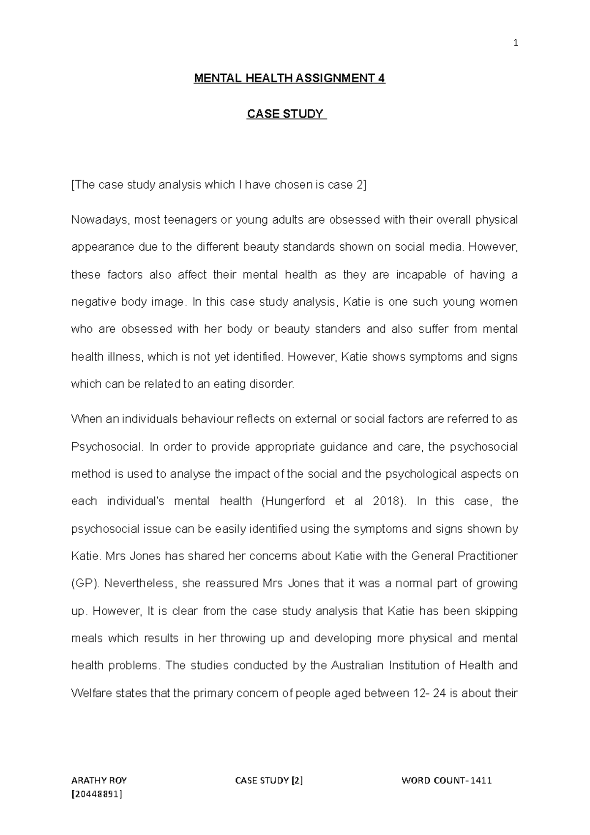 A4 MHIC Case Study MENTAL HEALTH ASSIGNMENT 4 CASE STUDY The Case 