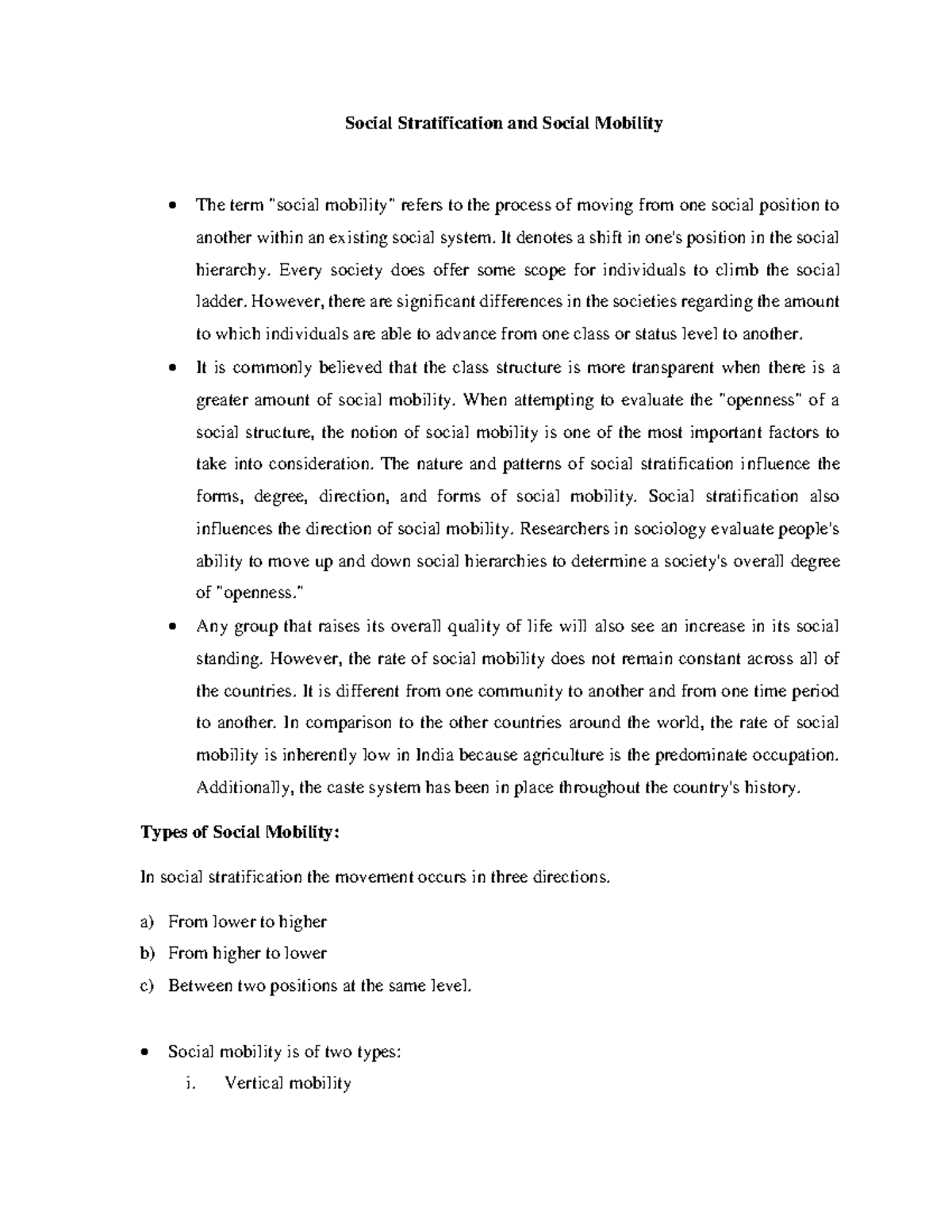 Social stratification and mobility - Social Stratification and Social ...