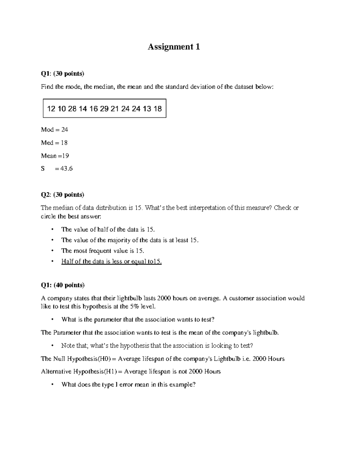 Assignment 1 2023 - Assignment 1 Q1: (30 Points) Find The Mode, The ...