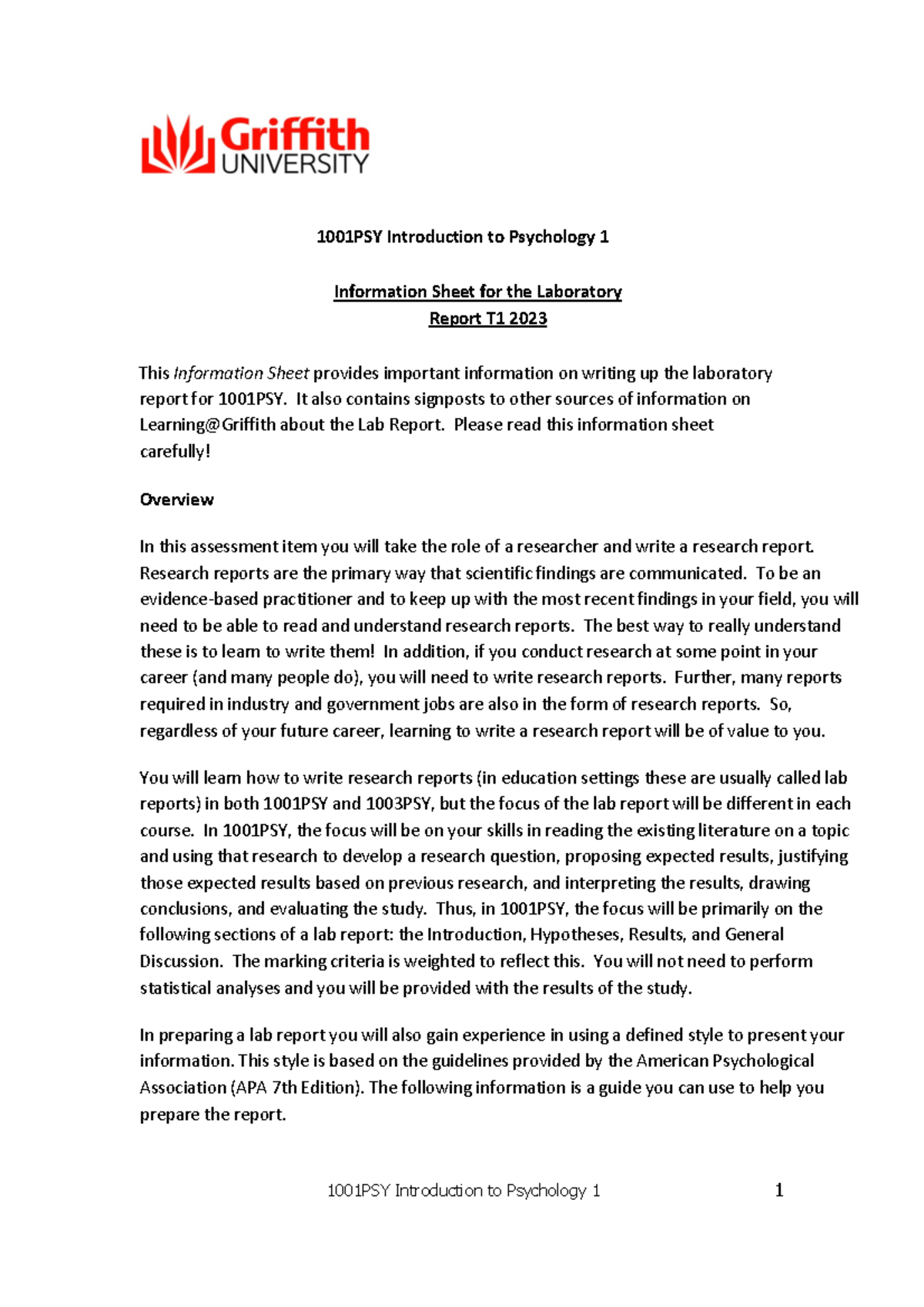 Information Sheet for Lab Report 1001PSY T1 2023-1 - 1001PSY ...