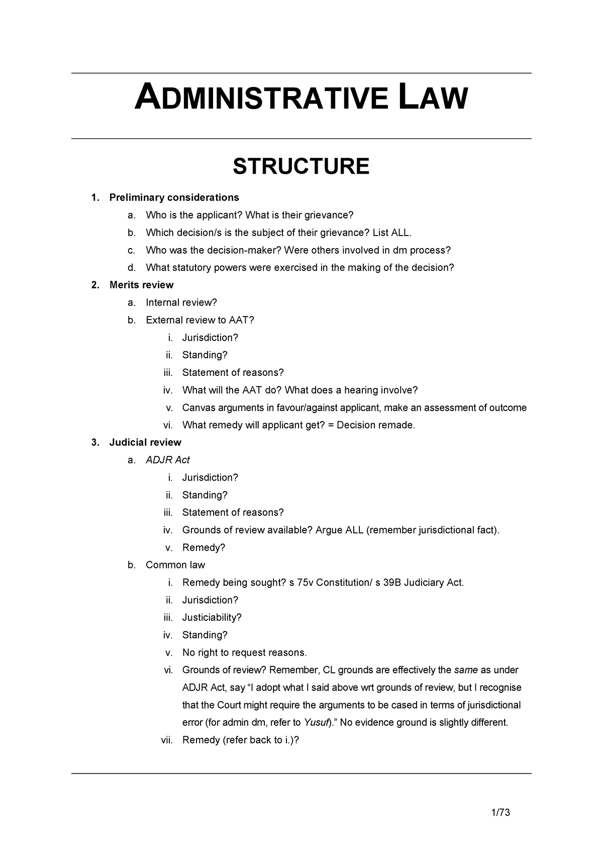 Admin Law Answer Structure And Notes - ADMINISTRATIVE LAW STRUCTURE ...