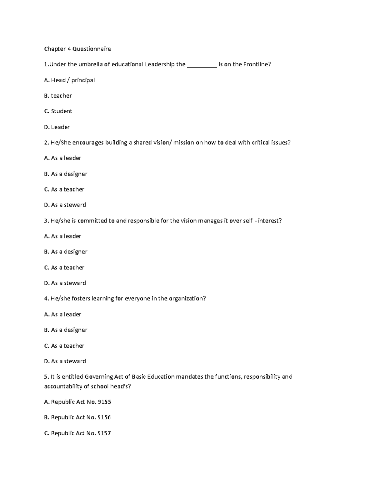 FinalChapter4 N/A Chapter 4 Questionnaire 1 the umbrella of
