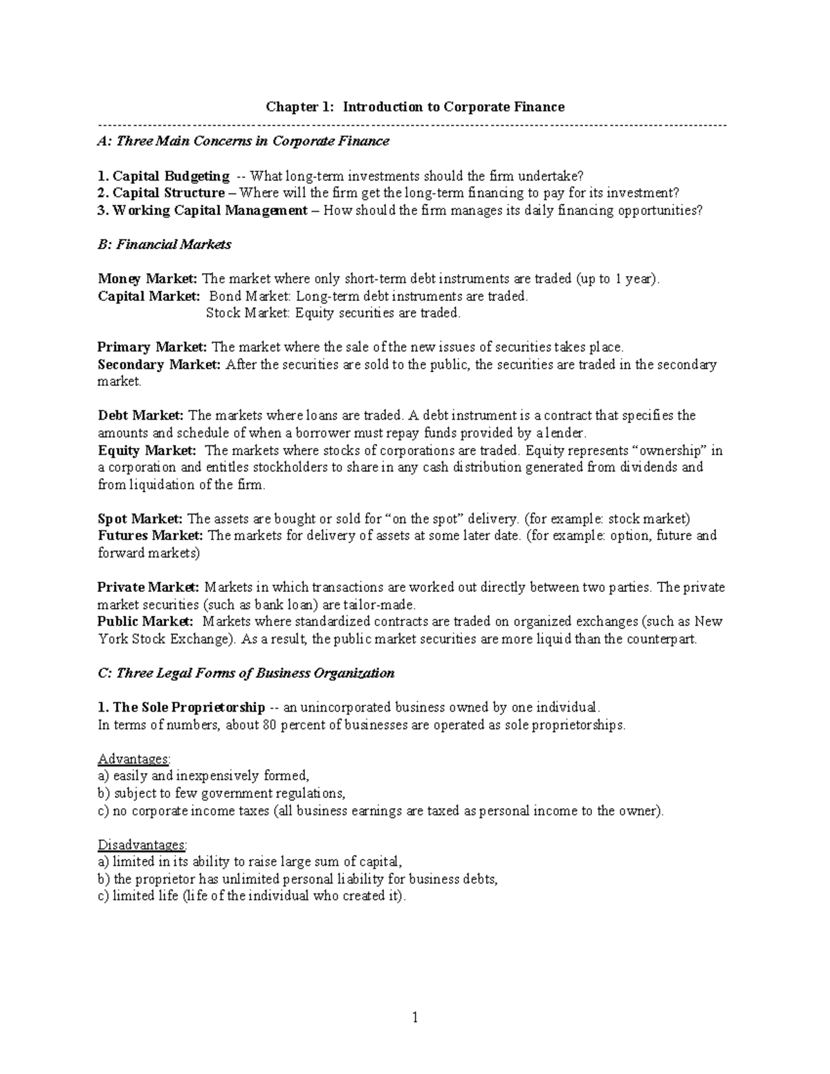 FINC300 Chapter 1 Lecture - Chapter 1: Introduction to Corporate ...