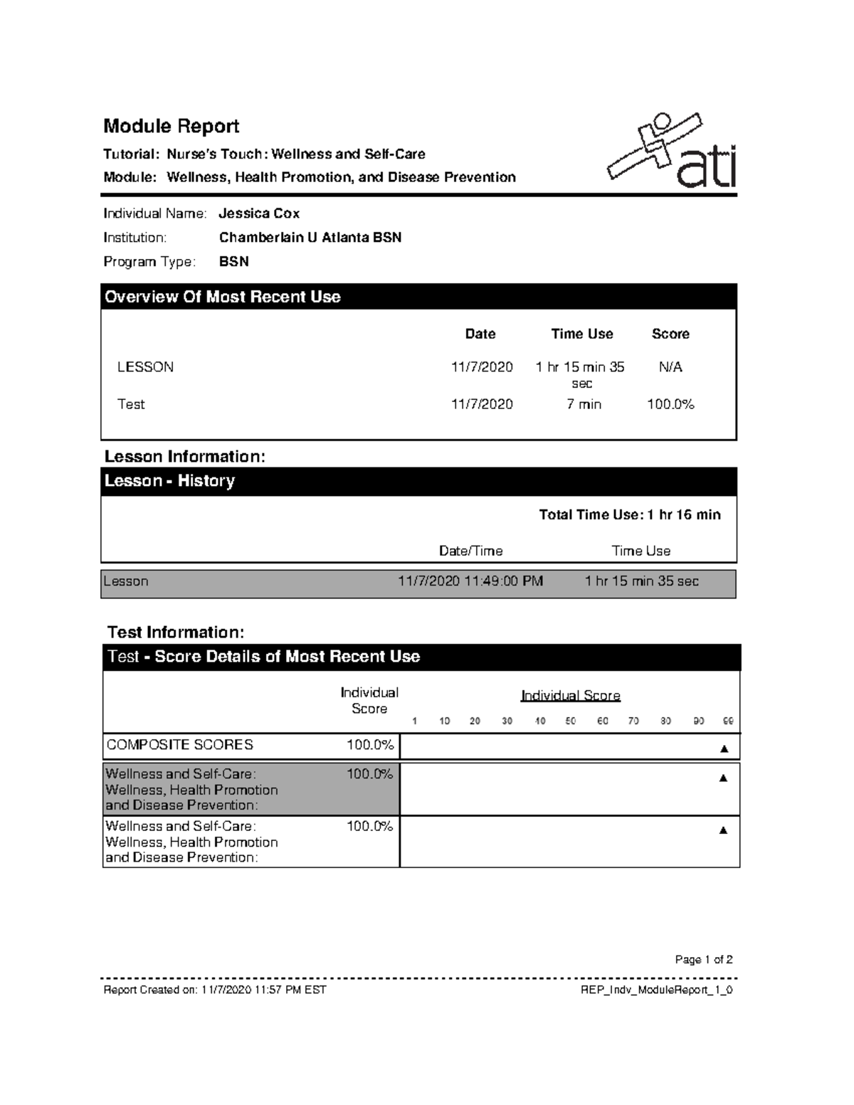 ATI Wellness Module report - Individual Name: Institution: Program Type ...