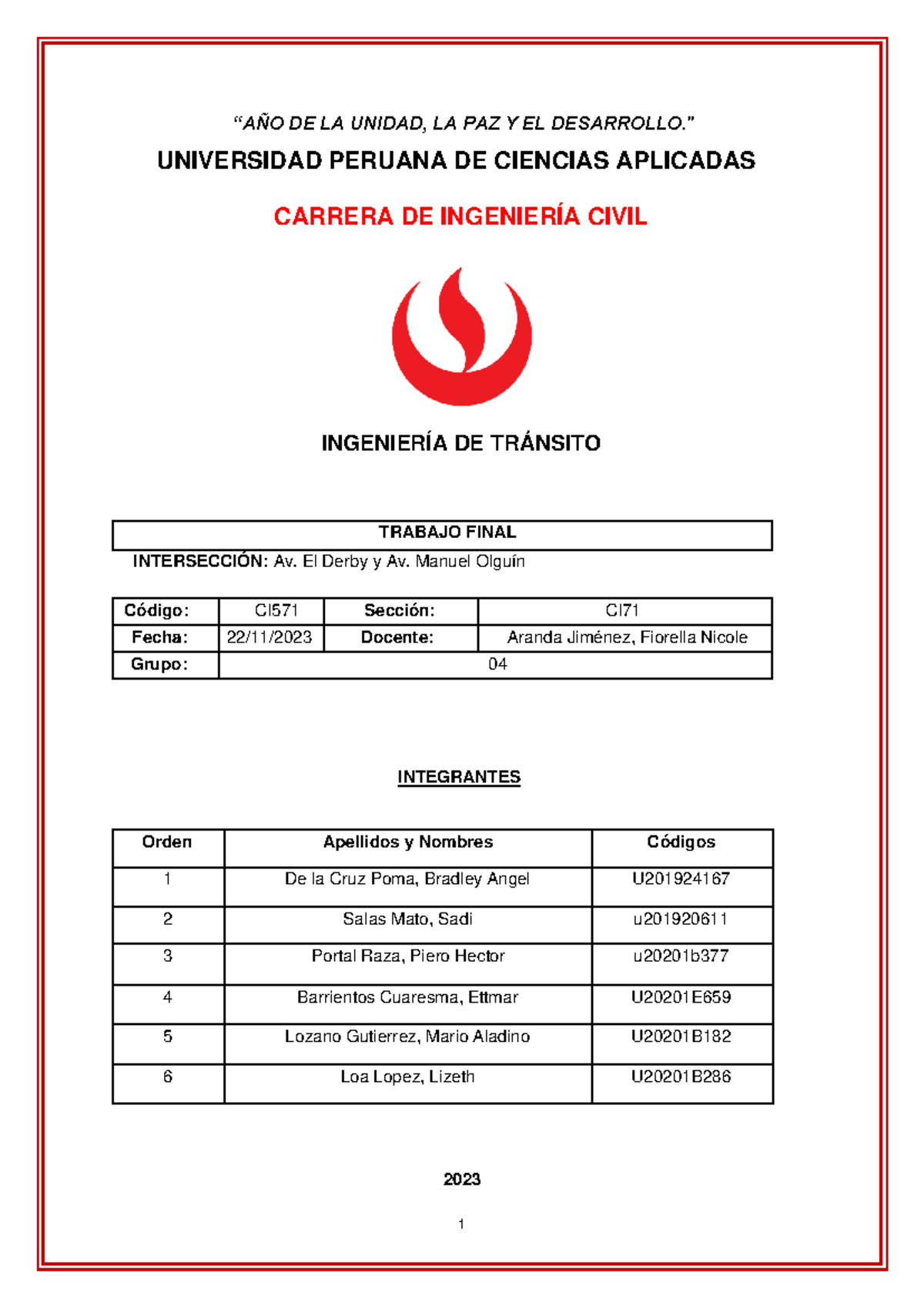CI71 TF G4 - “AÑO DE LA UNIDAD, LA PAZ Y EL DESARROLLO.