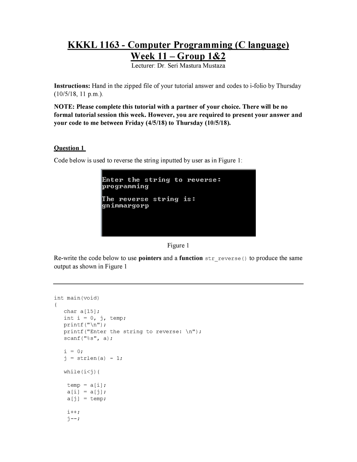 Tutorial 9b - Group 1 & 2 - 1163 Computer Programming (C Language) Week ...