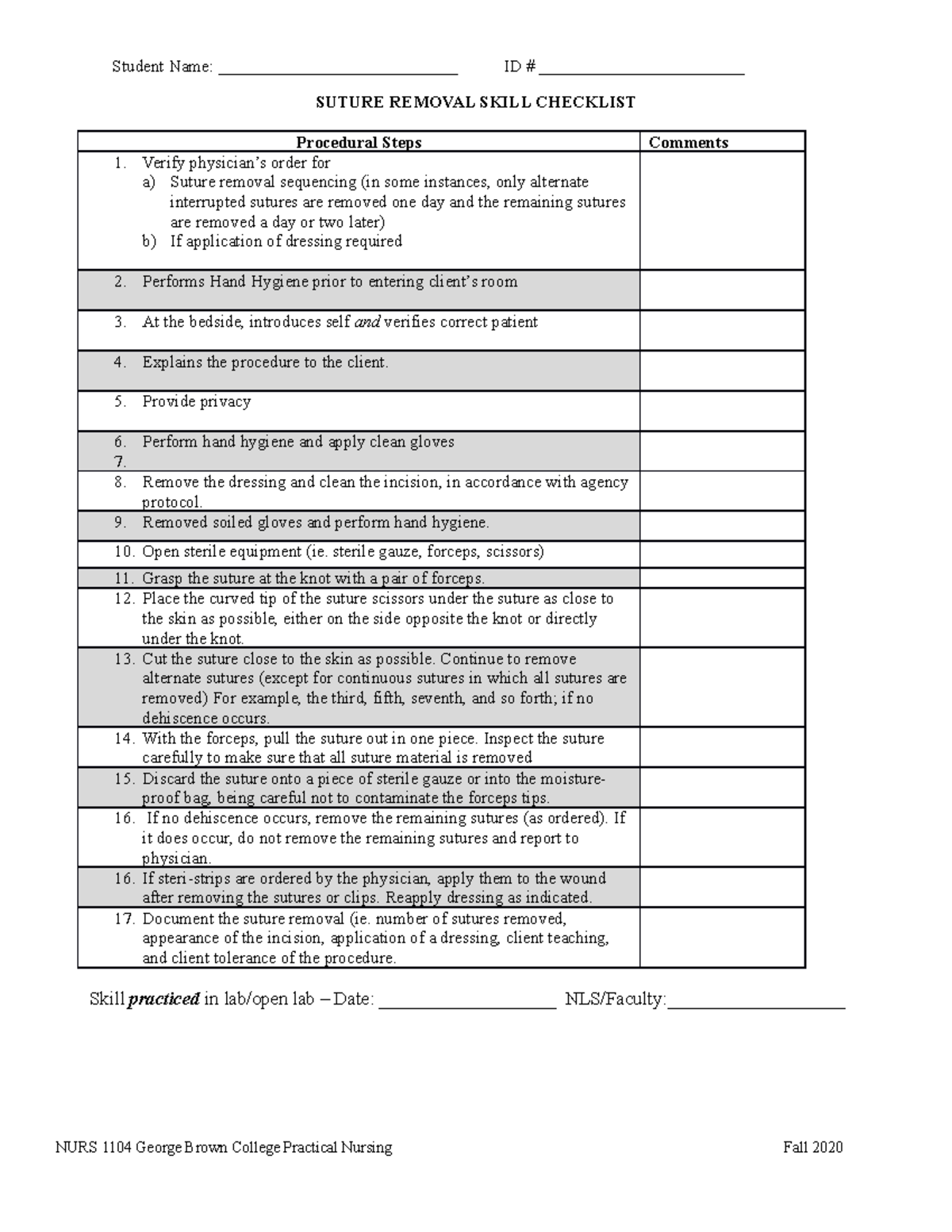 Wk 12 - Skill Checklist - Suture Removal - Student Name ...