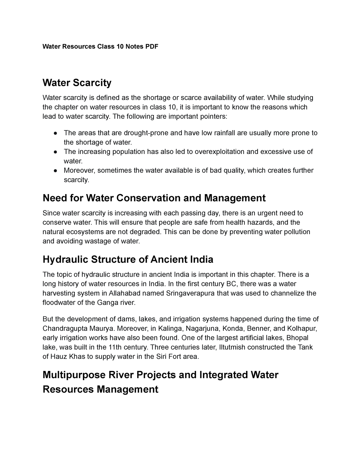 Water Resources Class 10 Notes PDF - While studying the chapter on ...