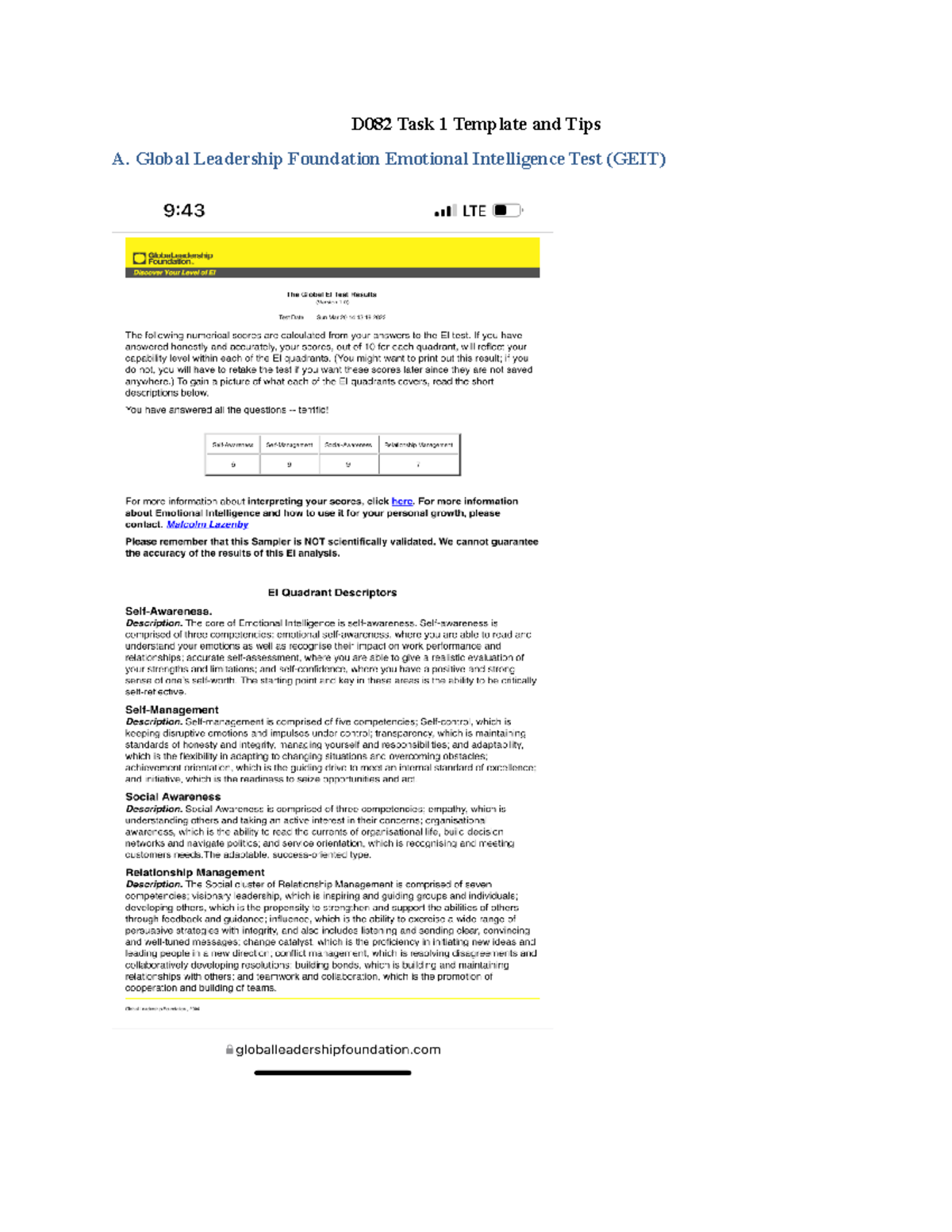 Emotional And Cultural Intelligence Task 1 - D082 Task 1 Template And ...