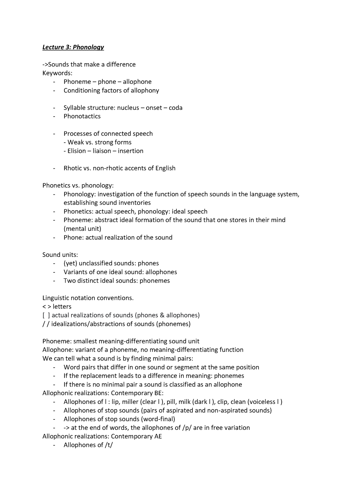 Lecture 3 - Mitschrift Der Vorlesung - Lecture 3: Phonology ->Sounds ...