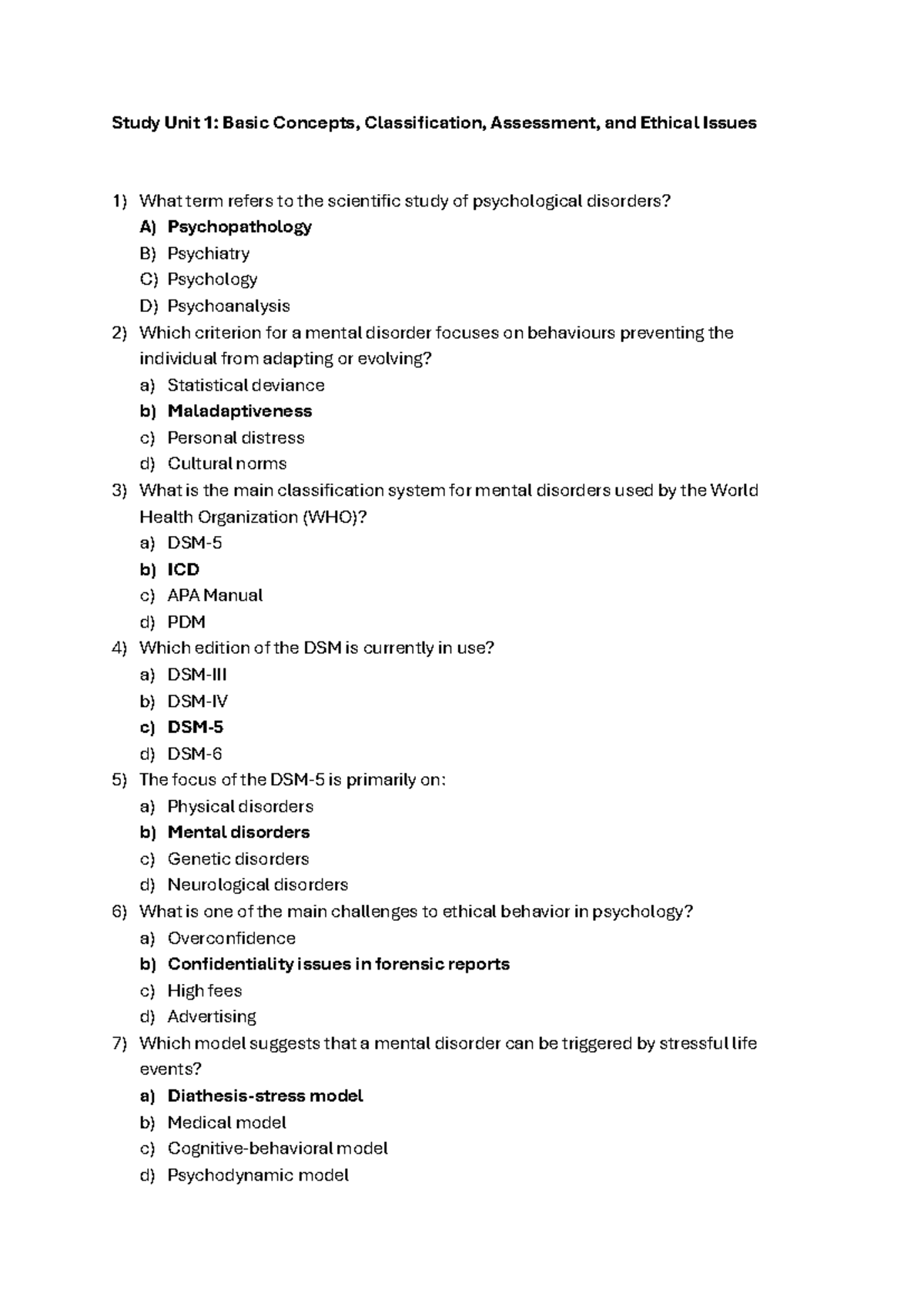 Study unit 1 to 7 multiple choce questions - Study Unit 1: Basic ...
