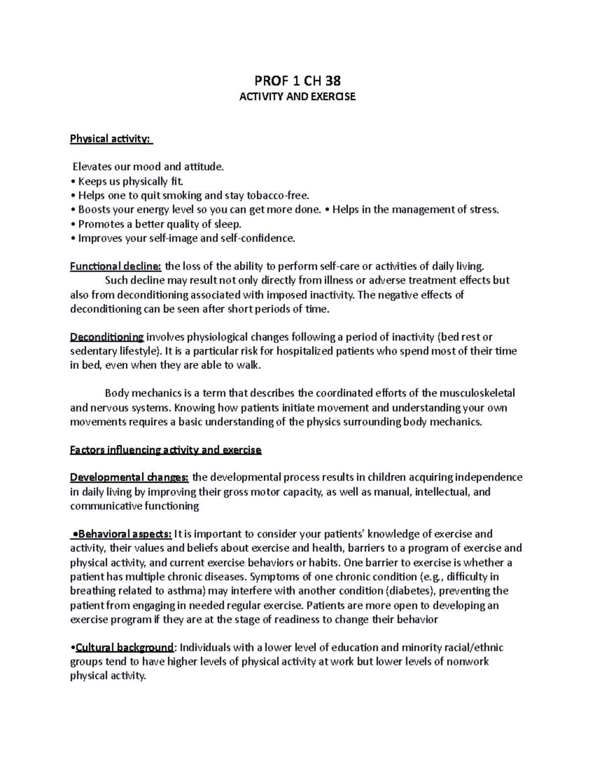 PROF 1 CH 38 - Dr. Weaver - PROF 1 CH 38 ACTIVITY AND EXERCISE Physical ...