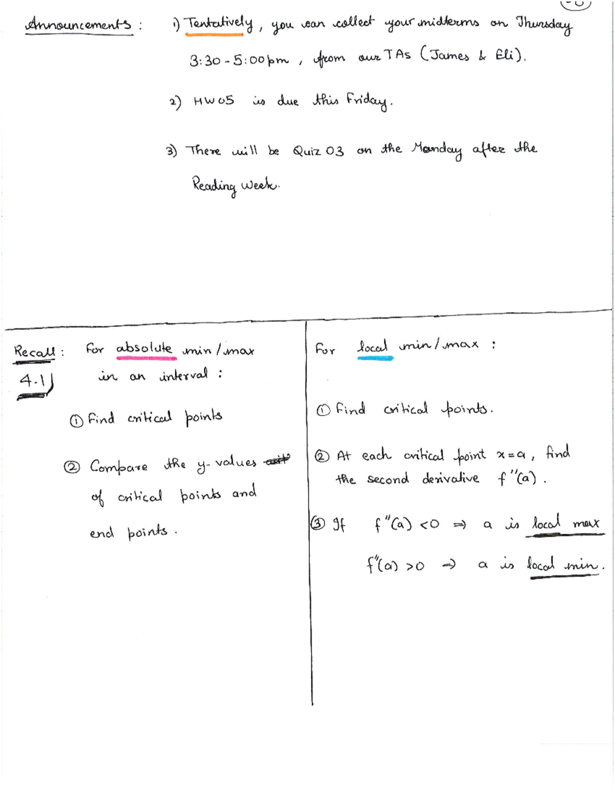 14. Local Max and Min, Concavity, Sketching - Calculus 1000A/B - Studocu