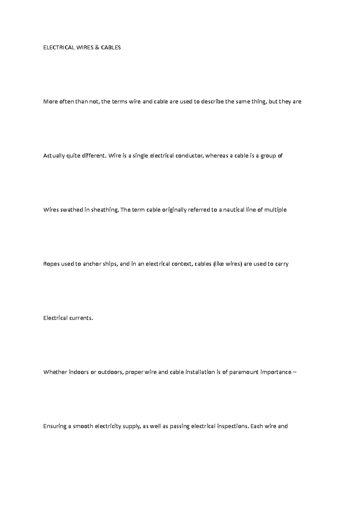 Document copied ui - Iii - ELECTRICAL WIRES & CABLES More often than